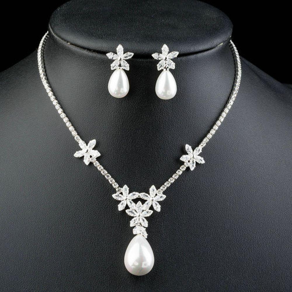 Snow White Pearl with Petals Earrings and Pendant Necklace Set - KHAISTA Fashion Jewellery