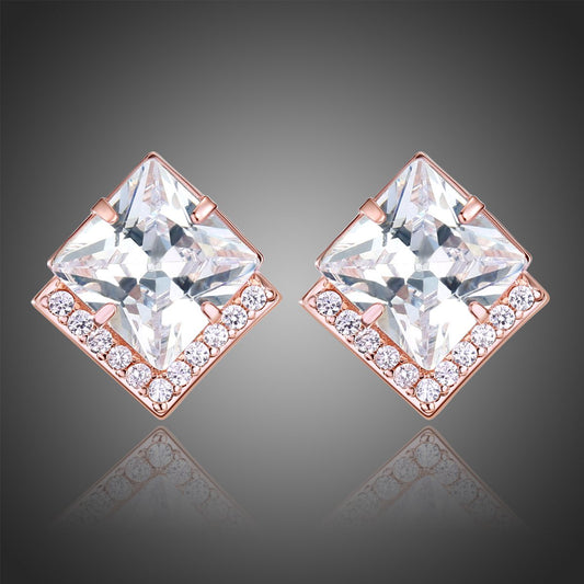 Square Cut Cubic Zirconia Stud Earrings -KPE0316 - KHAISTA Fashion Jewellery