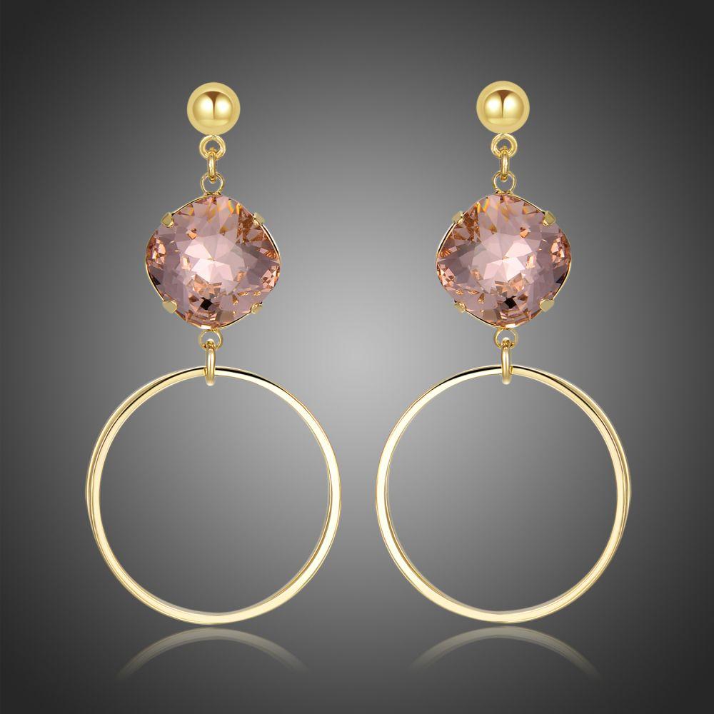 Square Pink Austrian Crystals Circle Drop Earrings -KFJE0413 - KHAISTA1