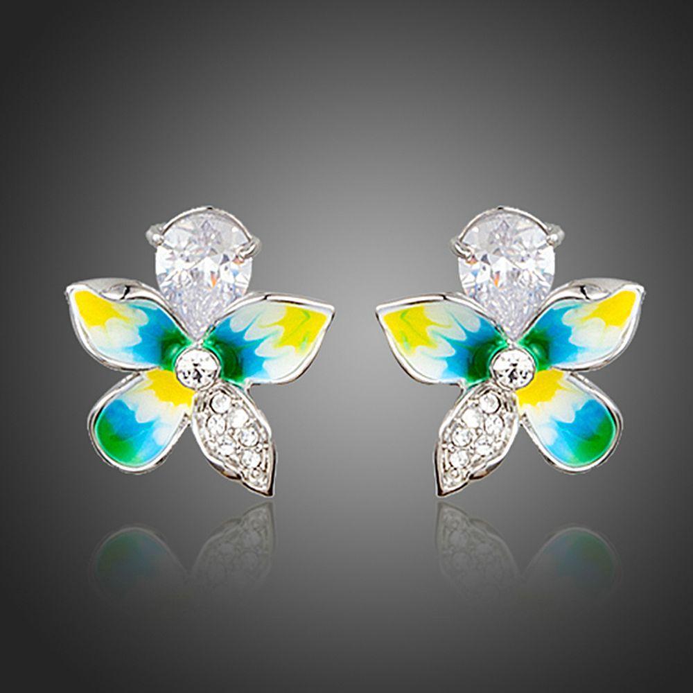 Summer Flower Cubic Zirconia Stud Earrings - KHAISTA Fashion Jewellery