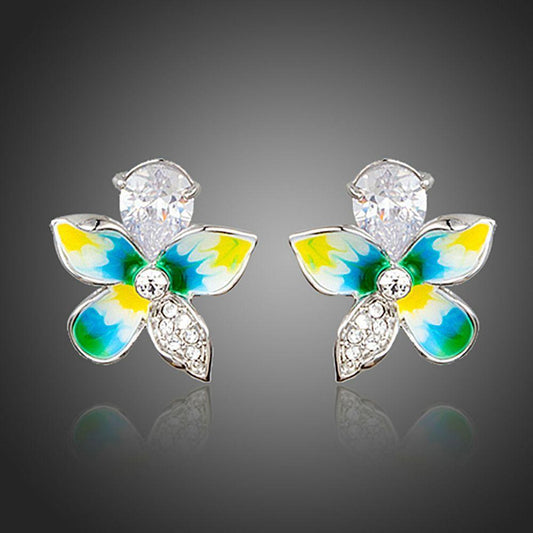 Summer Flower Cubic Zirconia Stud Earrings - KHAISTA Fashion Jewellery