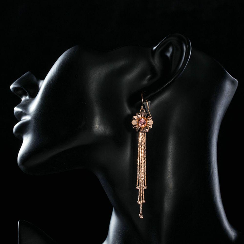 Tassel Rose Gold Stellux Austrian Drop Earrings -KPE0214 - KHAISTA Fashion Jewellery