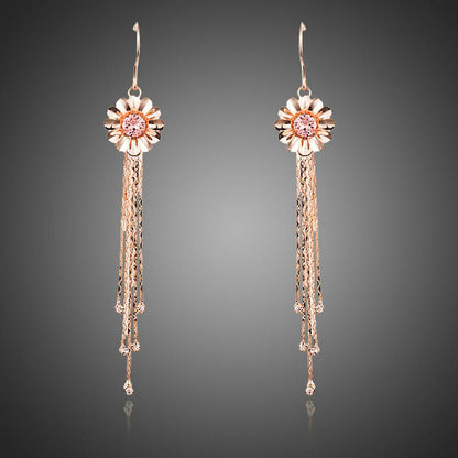 Tassel Rose Gold Stellux Austrian Drop Earrings -KPE0214 - KHAISTA Fashion Jewellery