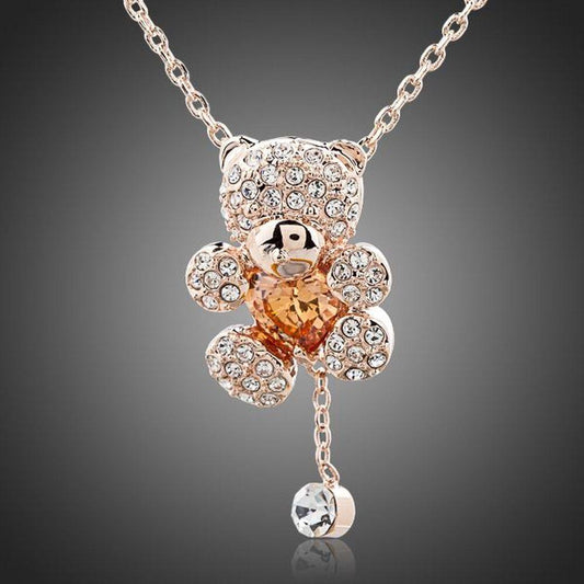 Teddy Bear Champagne Necklace KPN0093 - KHAISTA Fashion Jewellery