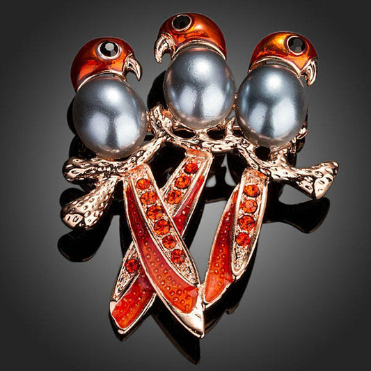 Three Red Birds Pin Brooch - KHAISTA Fashion Jewellery