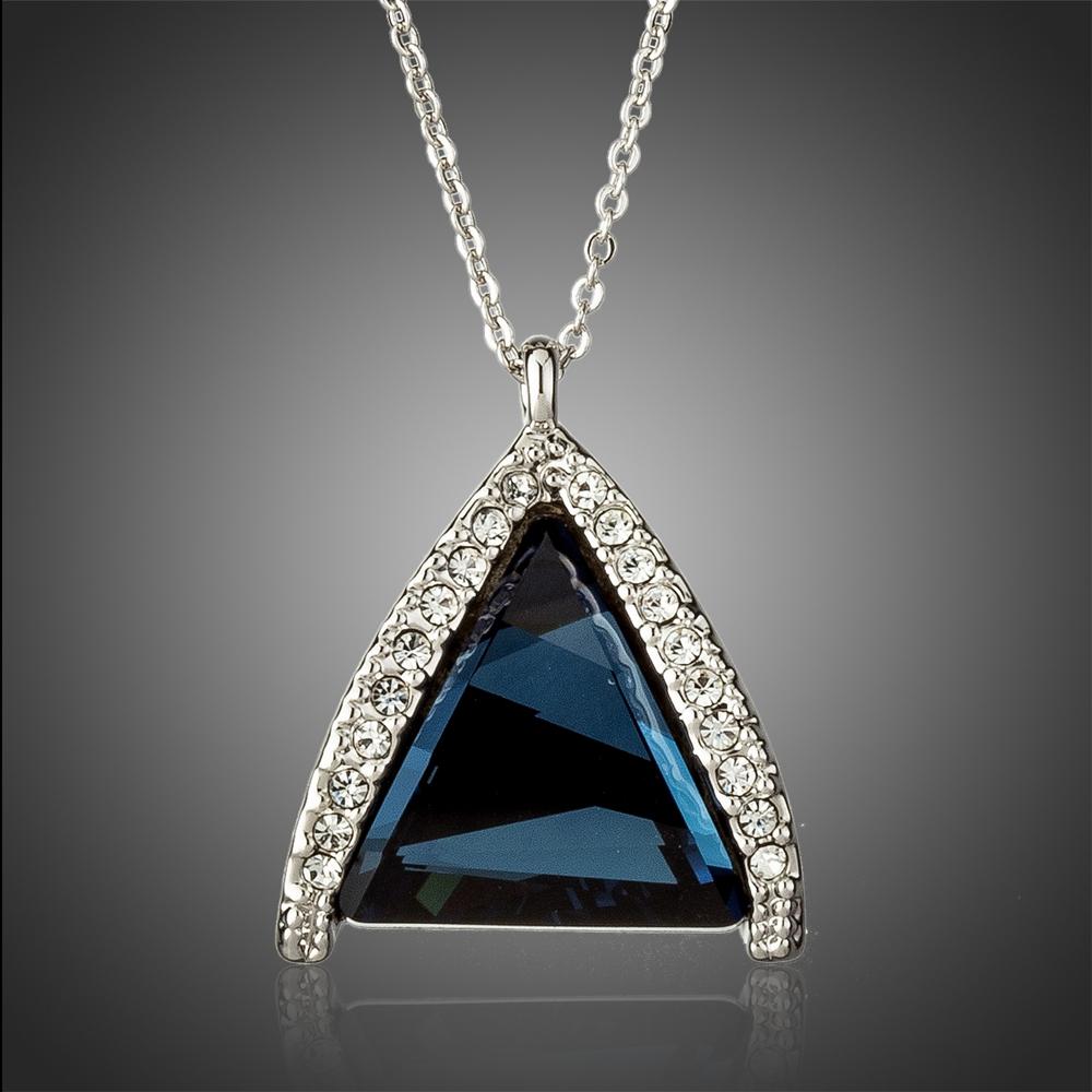 Triangle Cut Blue Austrian Crystals Stone Pendant Necklace - KHAISTA Fashion Jewellery