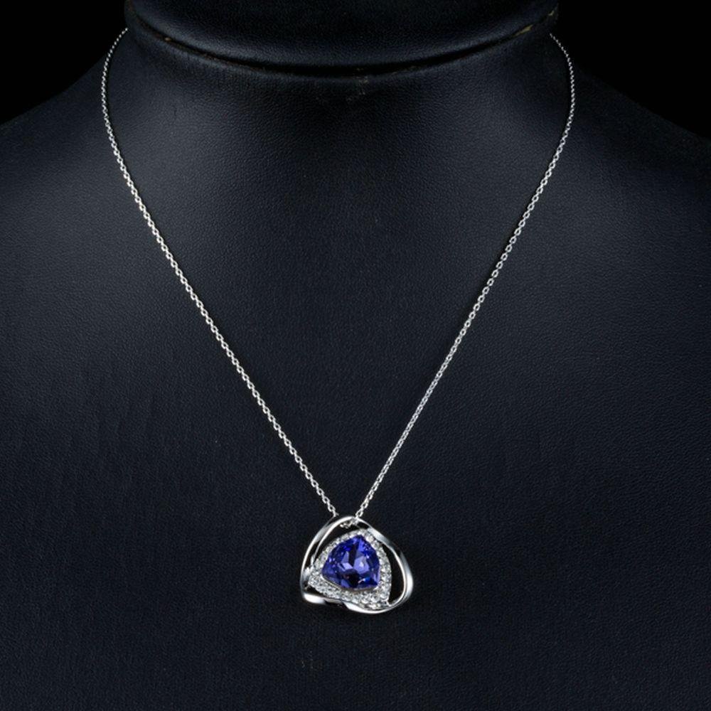 Triangular Royal Blue Crystal Necklace - KHAISTA Fashion Jewellery