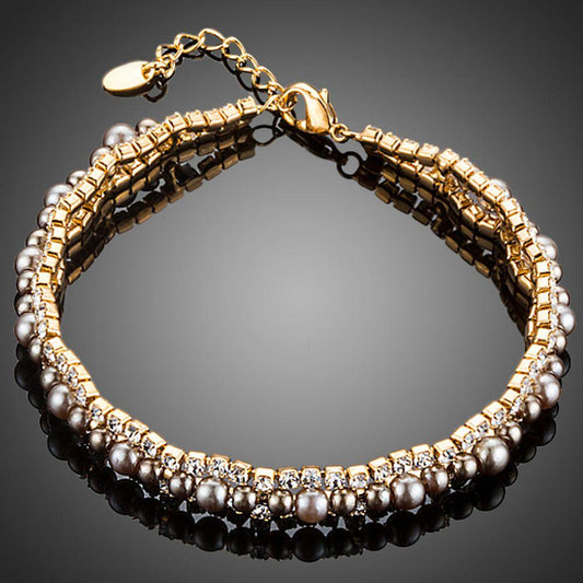 Two Rows Micro CZ Stones With Beads Bracelet - KHAISTA Fashion Jewellery