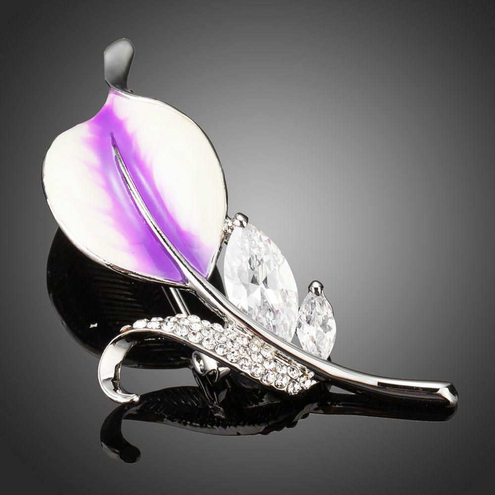 Violet Leaf Design Brooch Pin - KHAISTA Fashion Jewellery