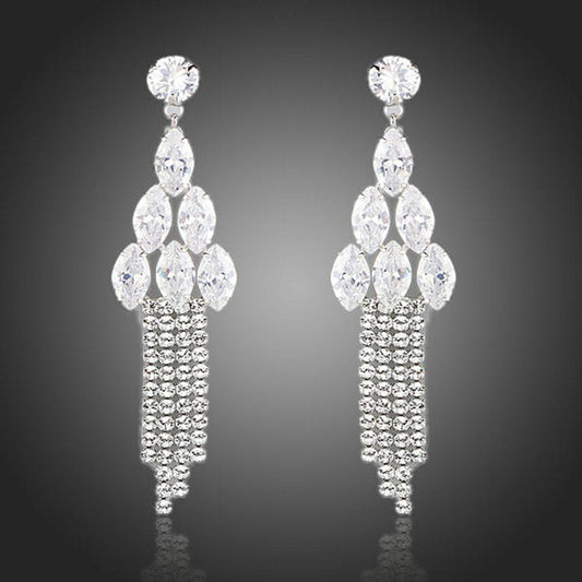 Water Drop Clear Cubic Zirconia Earrings -KPE0099 - KHAISTA Fashion Jewellery