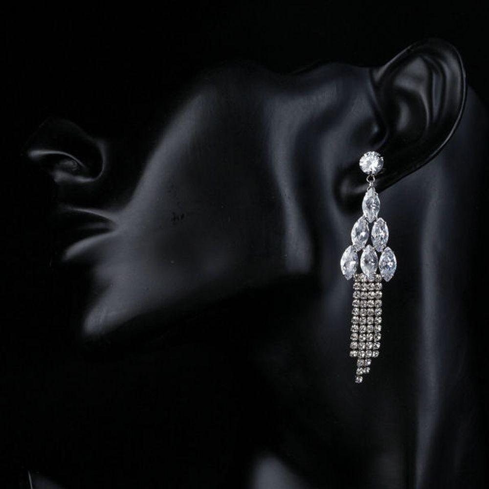 Water Drop Clear Cubic Zirconia Earrings -KPE0099 - KHAISTA Fashion Jewellery