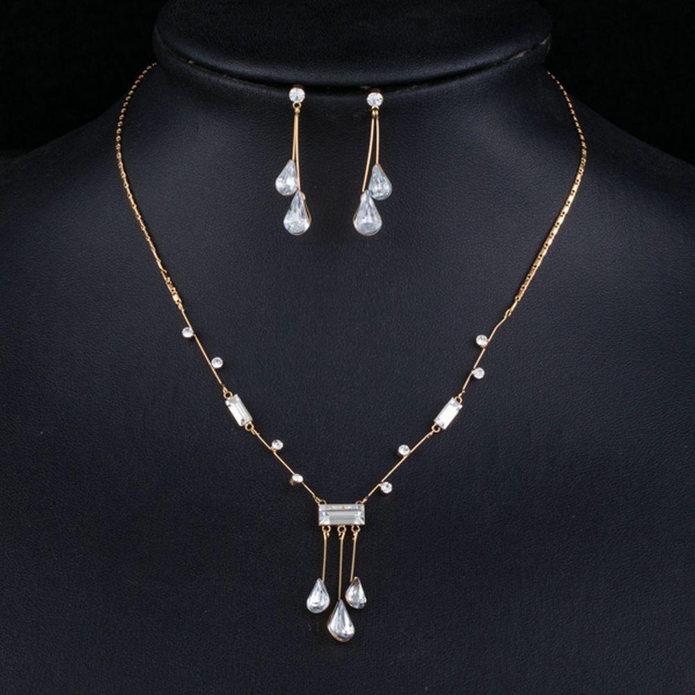 White Crystal Water Drop Jewelry Set - KHAISTA Fashion Jewellery