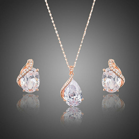 White Cubic Zirconia Stud Earrings + Pendant Necklace Set - KHAISTA Fashion Jewellery