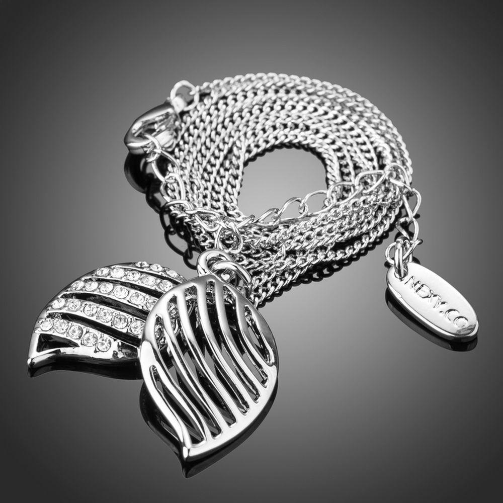 White Gold Angel Wings Stellux Austrian Crystals Pendant Necklace - KHAISTA Fashion Jewellery