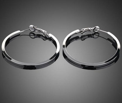 White Gold Classic Hoop Earrings -KPE0023 - KHAISTA Fashion Jewellery