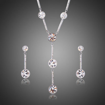 White Gold Classic Y Style Clear Crystal Jewelry Set - KHAISTA Fashion Jewellery