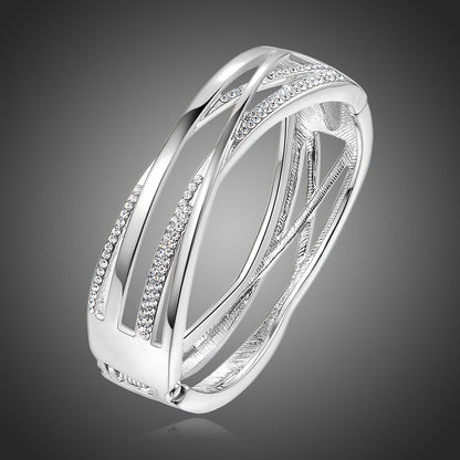 White Gold Crystal Bangle -KBQ0112 - KHAISTA Fashion Jewelry