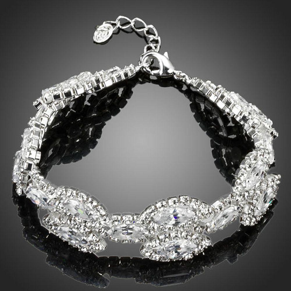 White Gold Plated Cubic Zirconia Tennis Bracelet - KHAISTA Fashion Jewellery