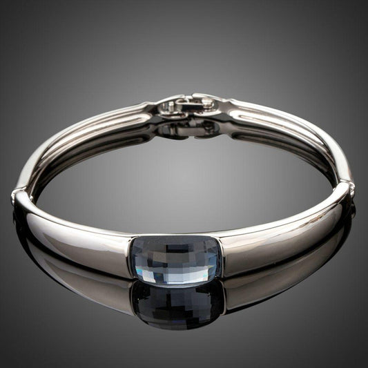 White Gold Plated Geometric Crystal Bangle - KHAISTA Fashion Jewellery