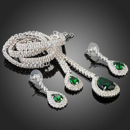 White Gold plated Green Bridal Jewelry Set - KHAISTA Fashion Jewellery