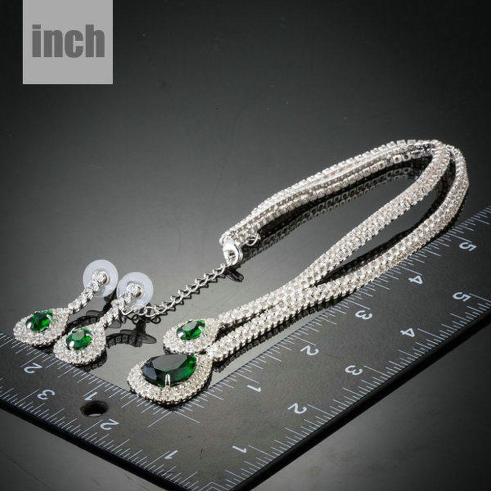 White Gold plated Green Bridal Jewelry Set - KHAISTA Fashion Jewellery