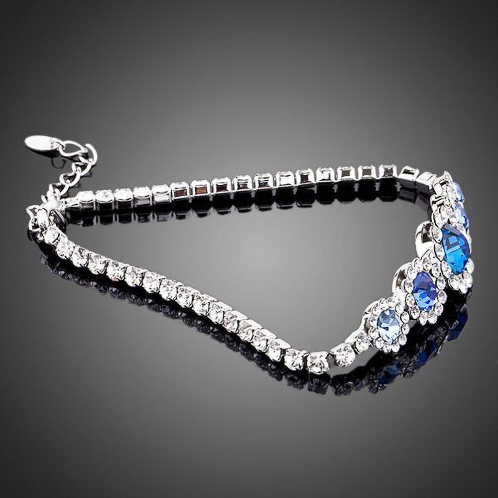 White Gold Plated Navy Blue Crystal Bracelet - KHAISTA Fashion Jewellery