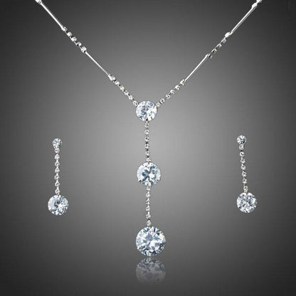 White Gold Stellux Austrian Crystal Water Drop Earrings and Necklace Jewelry Set - KHAISTA Fashion Jewellery