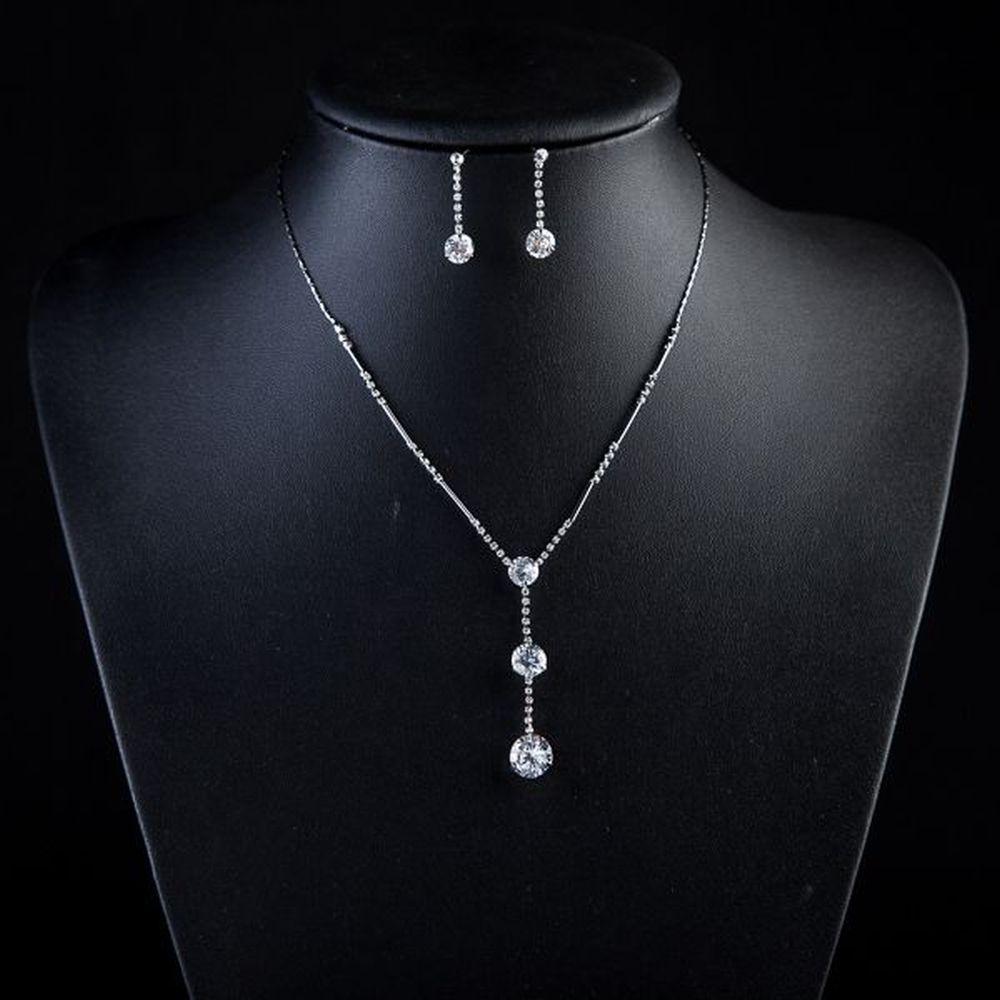 White Gold Stellux Austrian Crystal Water Drop Earrings and Necklace Jewelry Set - KHAISTA Fashion Jewellery