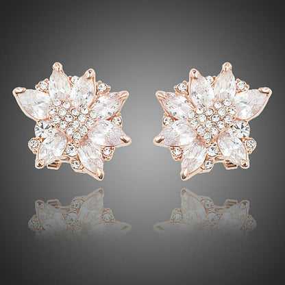 White Rose Cubic Zirconia Stud Earrings - KHAISTA Fashion Jewellery