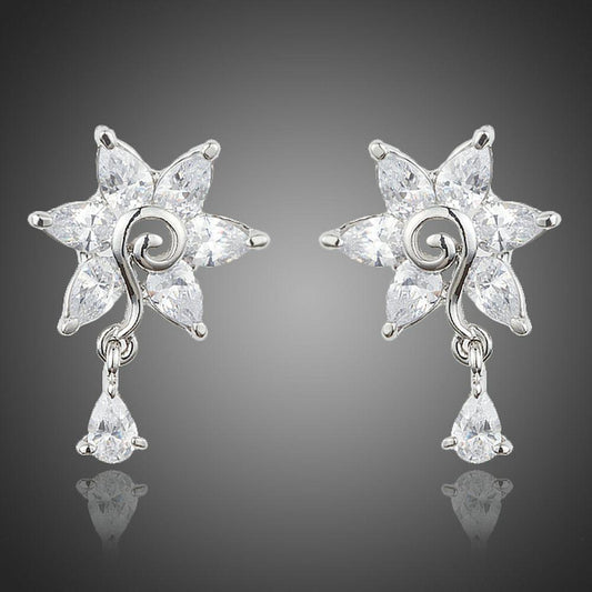 White Rose Cubic Zirconia Water Drop Earrings - KHAISTA Fashion Jewellery