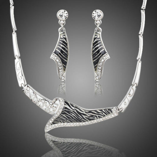 Zebra Drop Earrings & Pendant Necklace Set - KHAISTA Fashion Jewellery